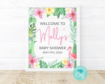 Flamingo 1 Baby Shower Welcome Sign, Welcome Sign, Baby Shower, Editable Digital Printable Template, Corjl