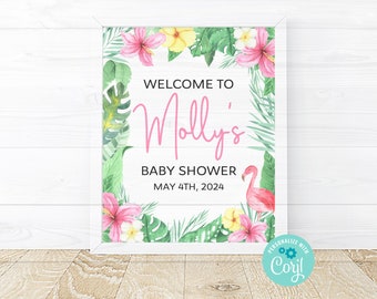 Flamingo 1 welkomstbord babyshower, welkomstbord, babyshower, bewerkbare digitale afdrukbare sjabloon, Corjl