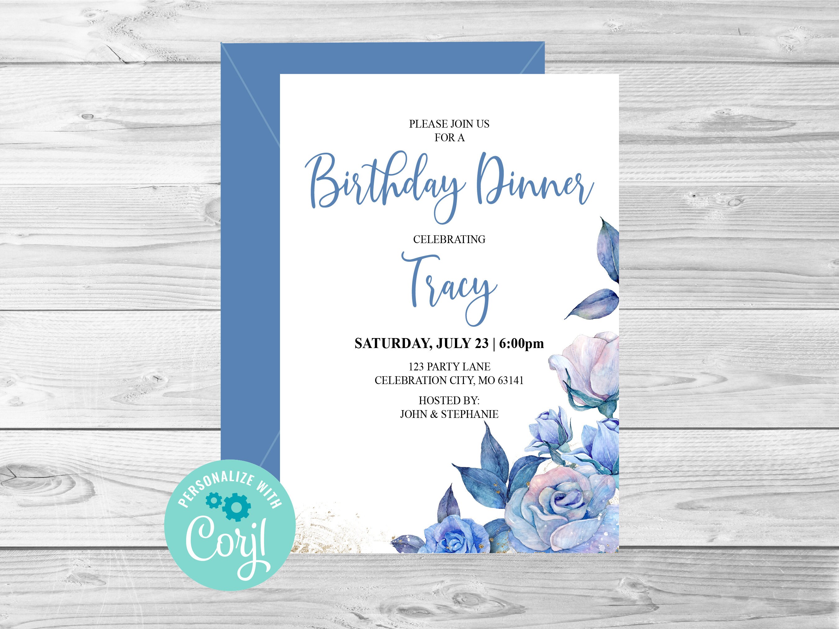 Birthday Dinner Invitation, Birthday Dinner invite, Birthday Invite, Digital Editable Invitation, Corjl, Instant Download