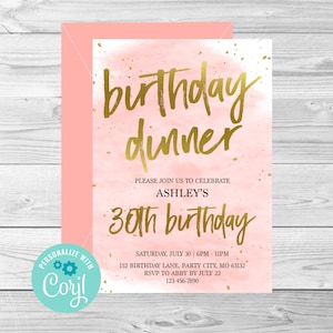 Birthday Dinner Invitation, Birthday Dinner invite, Birthday Invite, Digital Editable Invitation, Corjl, Instant Download