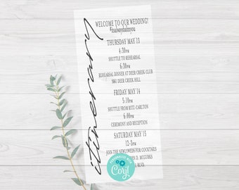 Wedding Weekend Itinerary, wedding, Wedding weekend,  Digital Editable Itinerary, Corjl, Instant Download