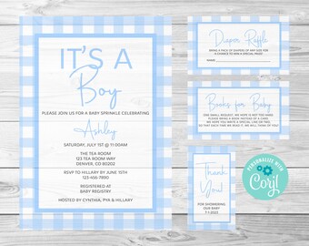 Uitnodiging babyshower blauw pastel, babystrooisel, digitale bewerkbare uitnodiging, corjl, instant download, bedanktag