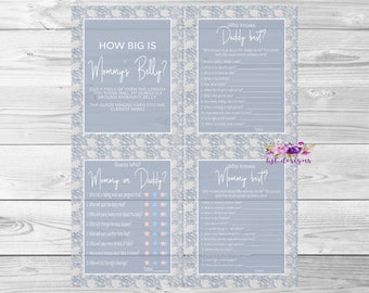 Blauwe bloemen 1 babyshowergames, babystrooisel, digitale download, instant download