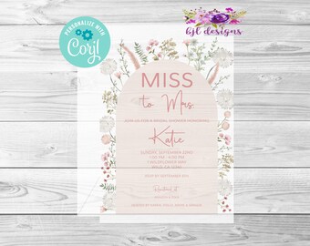Miss to Mrs Wildflower vrijgezellenfeest uitnodiging, digitale bewerkbare uitnodiging, Corjl, Instant Download