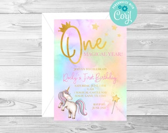 One Magical Year, Birthday, first birthday, Birthday Invite, Digital Editable Invitation, Corjl, Instant Download