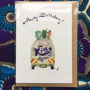 Biglietto di auguri di buon compleanno per lui con lo slogan dell'autobus King of Africa