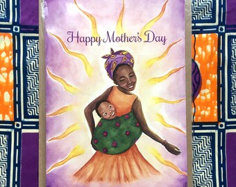 African Mothers Day Greeting Card | Black Ethnic Mother with Child | Happy Mother's Day