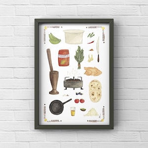African Cuisine Poster Print in A5 - Cooking Essentials Illustration