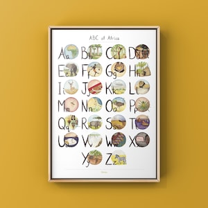 ABC de África en INGLÉS / Tamaño A3 Cartel del alfabeto / Aprendizaje africano para niños / Habitación para niños, Decoración del hogar o Impresión de arte infantil *más tamaños