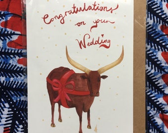Fun African Wedding Card with Gifted Cow | Congratulations
