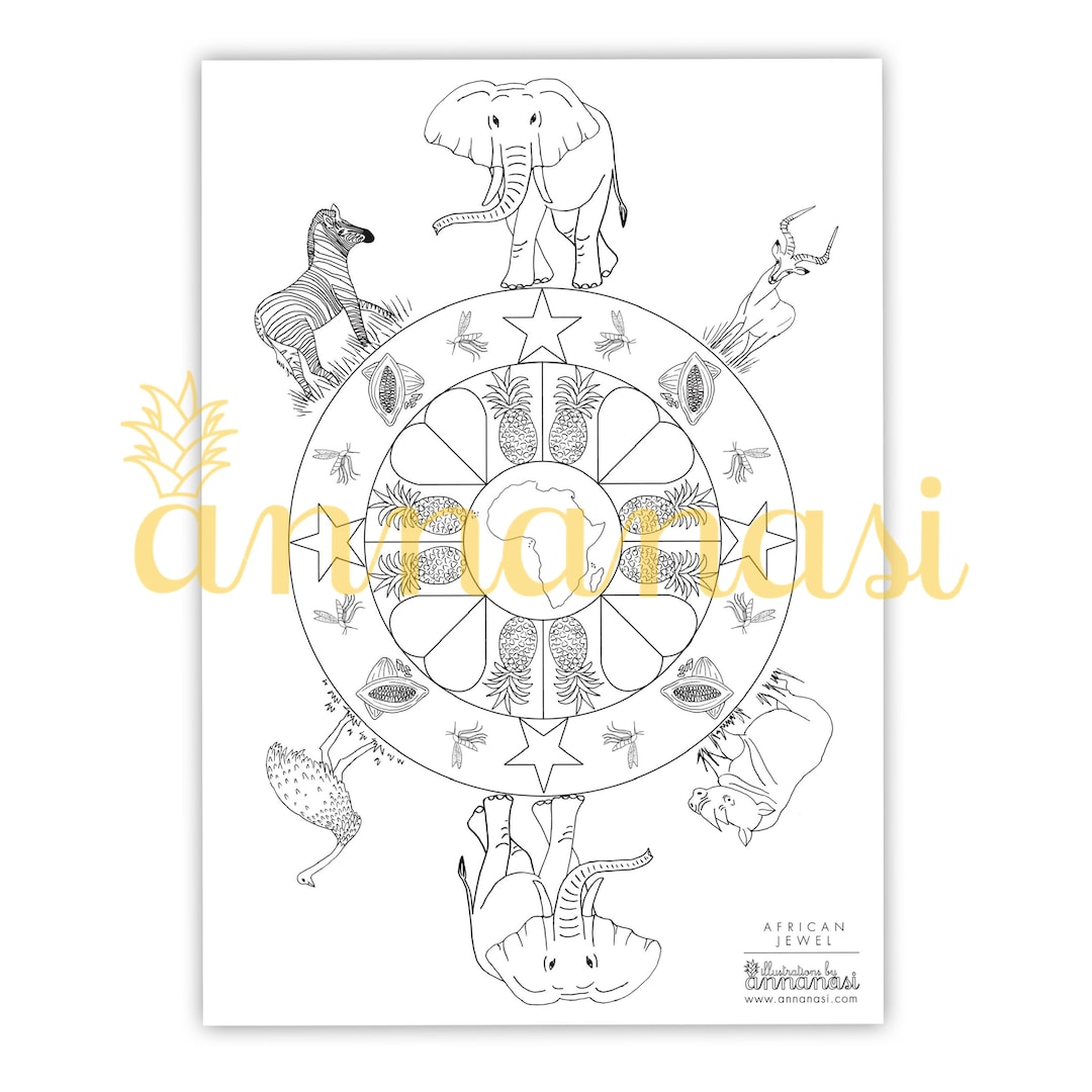 African Mandala Colouring Sheet Printable (1 PDF) | Fruits and Animal ...