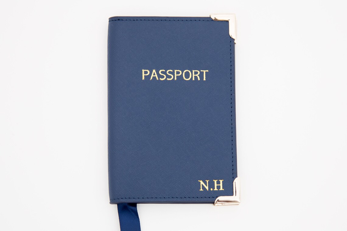 Navy blue Monogrammed Passport Holder Personalised Leather Etsy