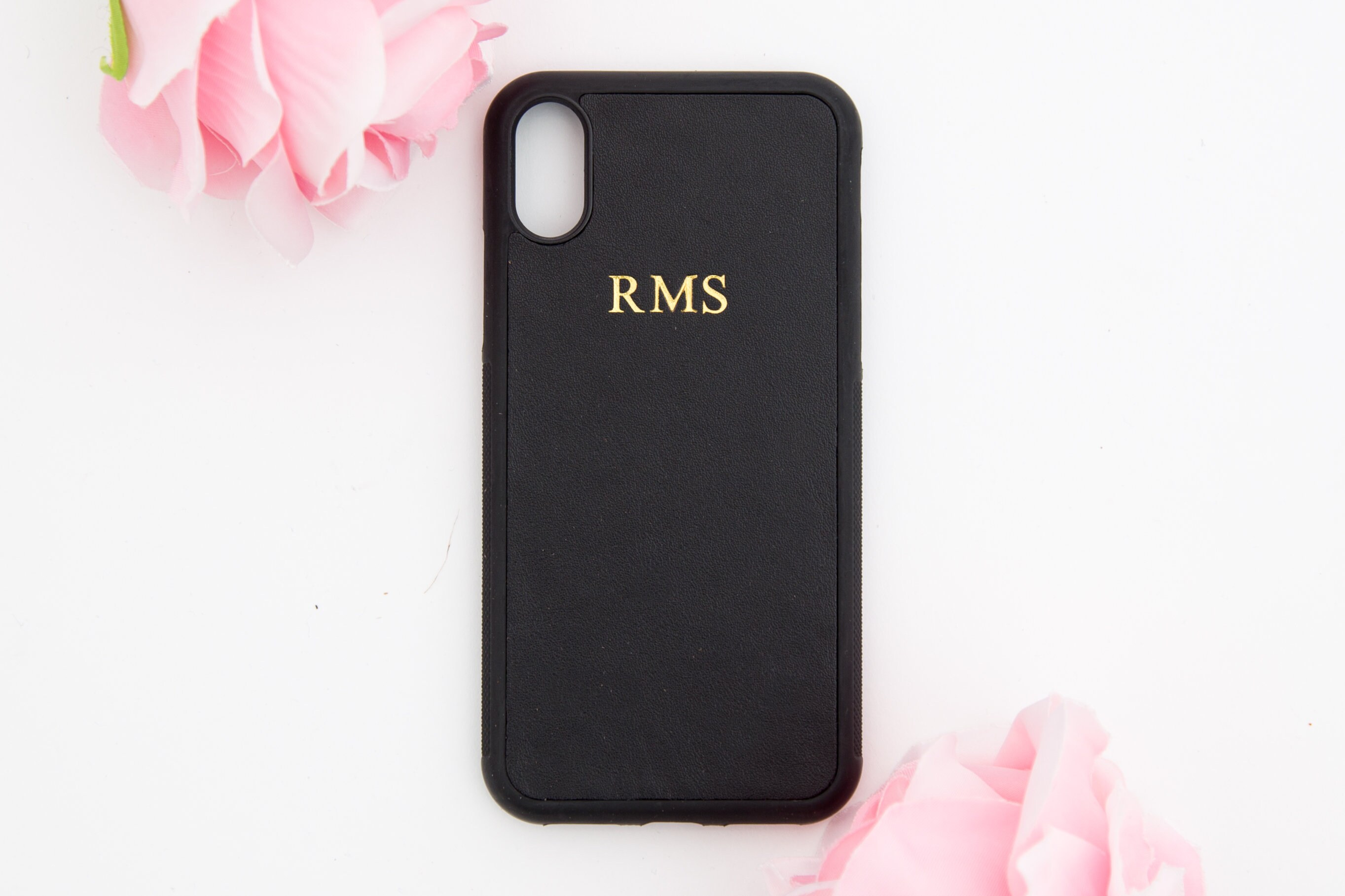 Black Personalised IPHONE X / XS cover Smooth leather,Customised init…
