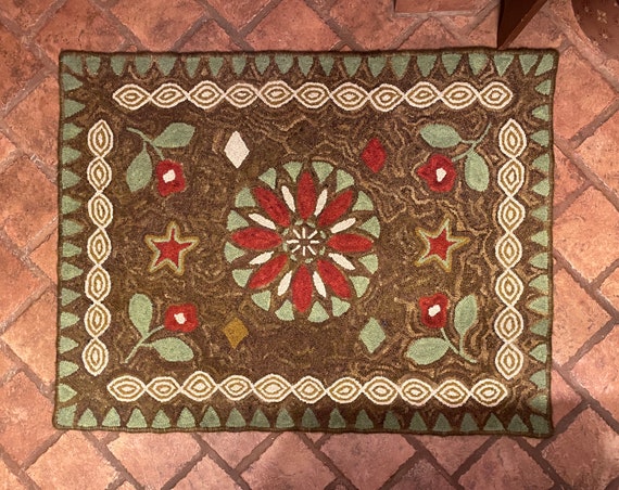 Rug Hooking Kit "Cambridge" primitive rug hooking, floral designs, folk art, entryway rugs, hallway rugs