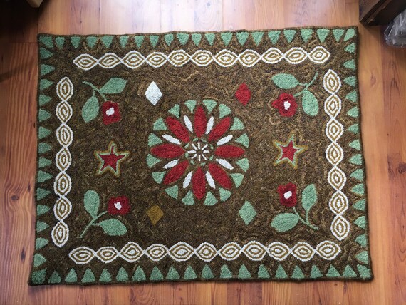 Rug Hooking Pattern, "Cambridge", primitive rug hooking, floral design, larger rug