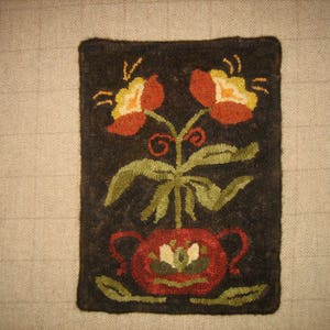 Mattkrokningssats eller mönster, liten bönkruka, 35x20 cm, primitiv mattkrokning