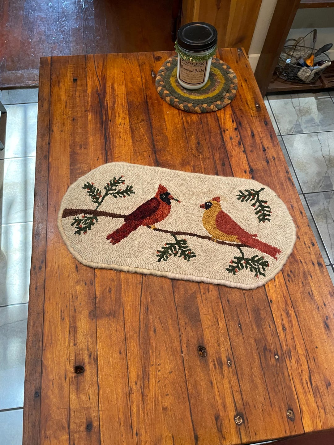 Finished Hand Hooked Rug winter Cardinals - Etsy