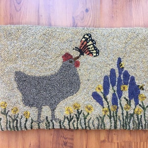 Rug Hooking Kit or Pattern "Good Friends" primitive designs, chickens, butterflies, pillow designs, animal designs