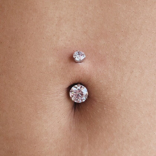 Anneau de nombril en titane 14G avec zircone cubique transparente | Bijoux piercing nombril