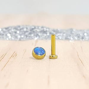 Blue & Green Opal with Gold Titanium and Flat Base Labret Stud - Internally threaded