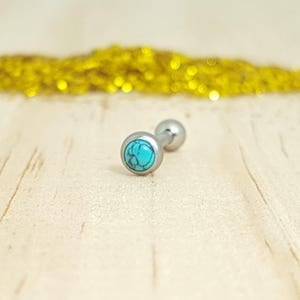 Turquoise Stone and Titanium Barbell for Cartilage Piercing