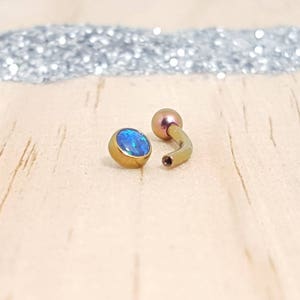 Blue & Green Opal with Rose Gold Titanium Curved Barbell - Internally threaded