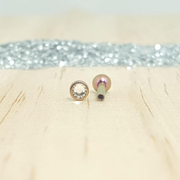 Swarovski Bezel Set and Rose Gold Titanium Barbell with Ball back