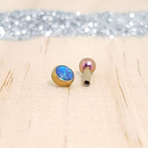 Blue & Green Opal and Rose Gold Titanium Barbell with Ball back