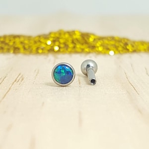 Blue & Green Opal and Polished Titanium Barbell with Ball back