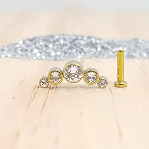 5 Circonitas Cristal en Bisel y Poste Labret de Titanio Oro Amarillo para Piercing de la Oreja : Helix - Conch