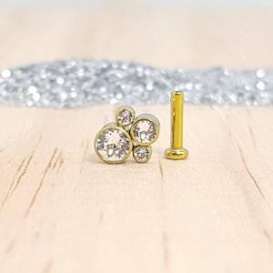 4 Circonitas Cristal en Bisel y Poste Labret de Titanio Oro Amarillo para Piercing de la Oreja : Helix - Tragus - Conch