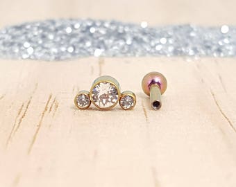 Cubic Zirconia Crescent Moon and Rose Gold Titanium Barbell with Ball end