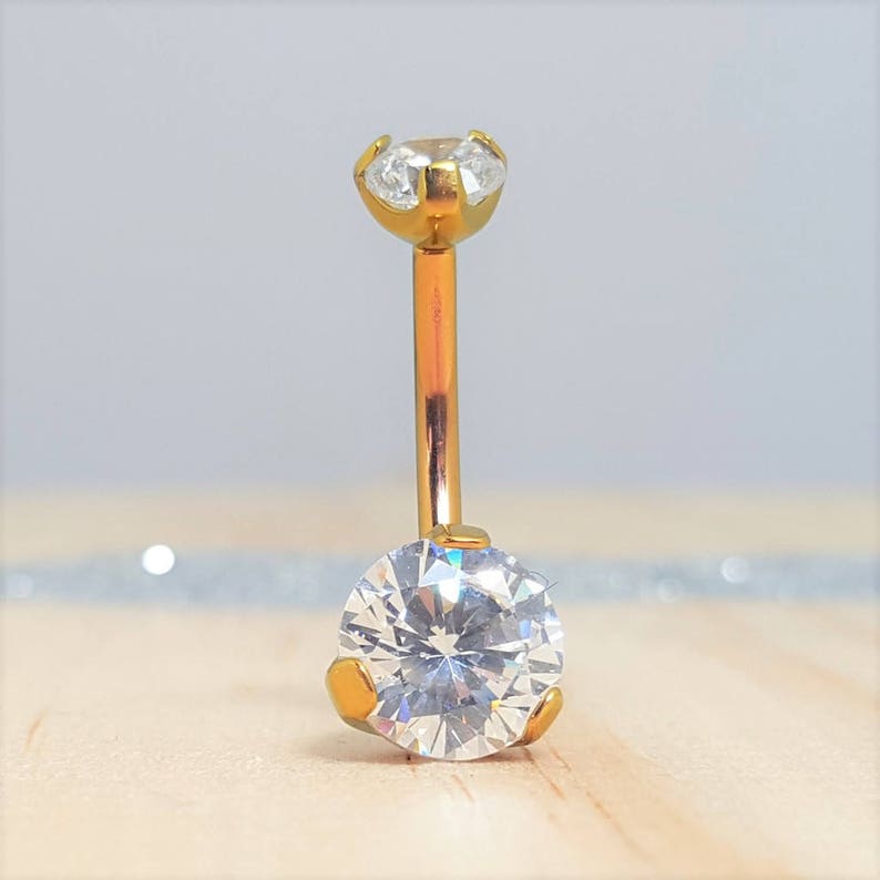 Rose Gold Titanium Belly Button Ring With Swarovski Etsy