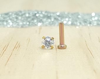 Gemme Swarovski avec titane doré rose et labret à dos plat - Filetage intérieur