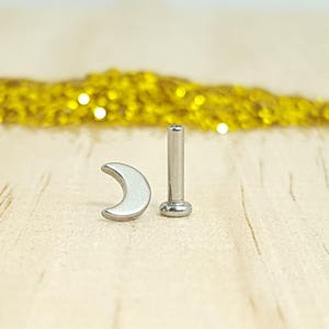 Titanium Moon and Flat Back Labret for Ear Piercing : Tragus Conch Cartilage