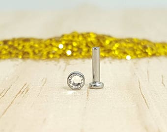 Swarovski Flat Gem with Polished Titanium and Flat Back Labret Stud - Internally threaded