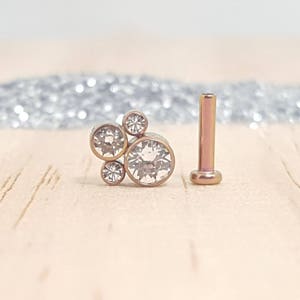 4 Circonitas Cristal en Bisel y Poste Labret de Titanio Oro Rosa para Piercing de la Oreja : Helix - Tragus - Conch