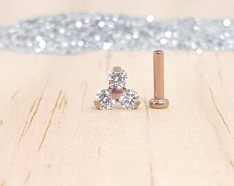 Trinity Cubic Zirconias with Rose Gold Titanium and Flat Base Barbell - Internally threaded