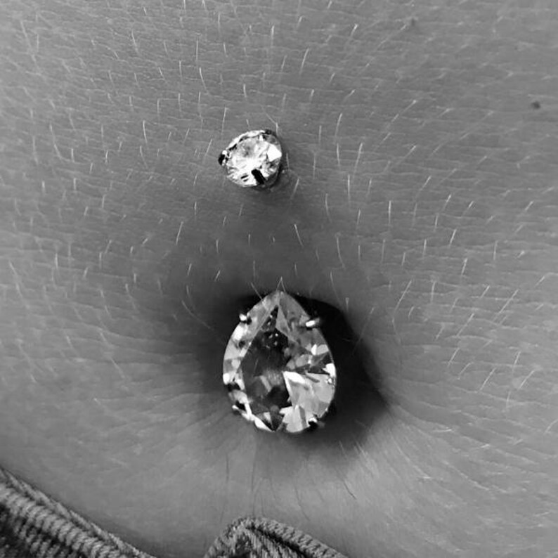 Belly Button Ring With Teardrop Cubic Zirconia Titanium Etsy