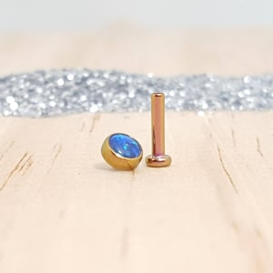 Blue & Green Opal with Rose Gold Titanium and Flat Back Labret Stud - Internally threaded