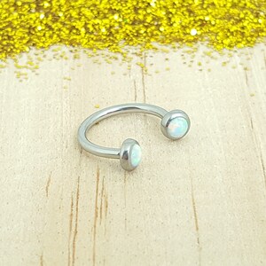 White Opals with Polished Titanium Circular Barbell - Internally threaded