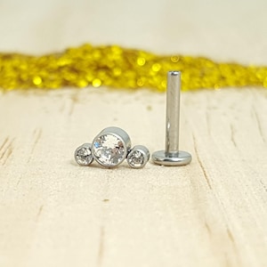 3 Circonitas Cristal en Bisel y Poste Labret de Titanio para Piercing de la Oreja : Helix - Tragus - Conch