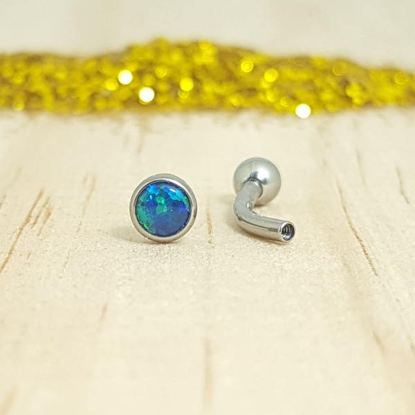 Blue & Green Opal with Polished Titanium Curved Barbell - Internally threaded
