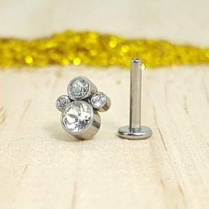 4 Circonitas Cristal en Bisel y Poste Labret de Titanio para Piercing de la Oreja : Helix - Tragus - Conch