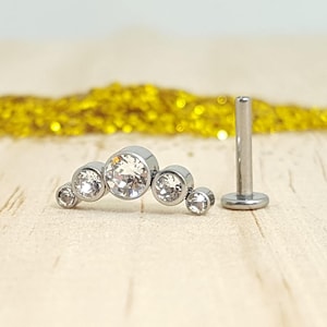 5 Circonitas Cristal en Bisel y Poste Labret de Titanio para Piercing de la Oreja : Helix - Conch