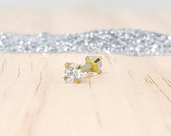 Swarovski Crystal with Gold Titanium 14G Barbell - For Nipple and Industrial piercings
