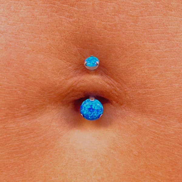 Blue Opal Prong Set on Titanium Belly Button Ring