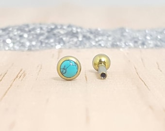 Turquoise Stone and Gold Titanium Barbell with Ball back