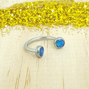 Blue & Green Opals with Polished Titanium Circular Barbell - Internally threaded