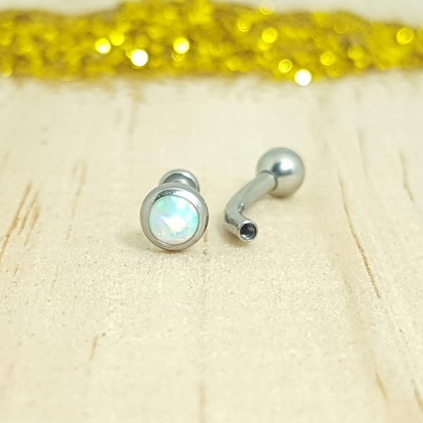 White Opal with Polished Titanium Curved Barbell - Internally threaded